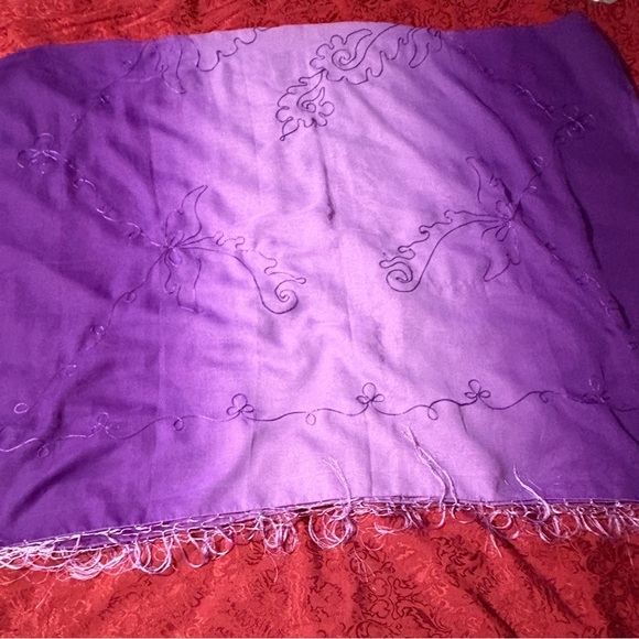 Purple Embroidered Shawl with Fringe - Picture 1 of 1